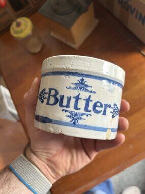 Brush McCoy Blue & White Antique Butter Crock